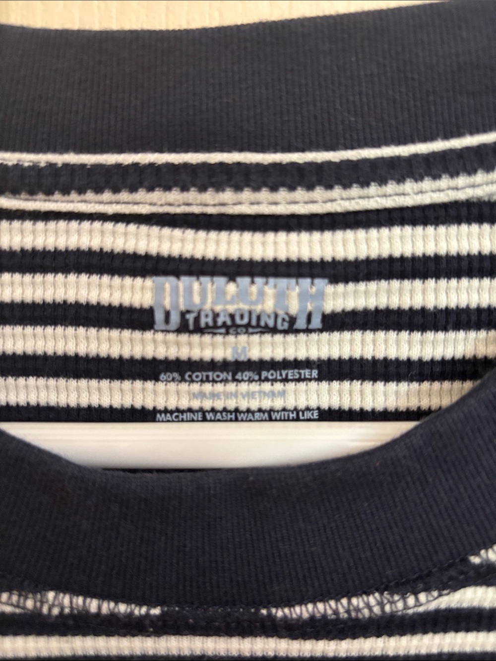 Duluth Trading Striped Long Sleeve Thermal Tee in navy blue and White medium - Picture 2 of 2